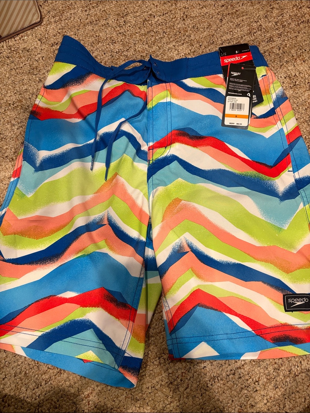 Speedo Men’s Blue Multicolor Wave-Print Board Shorts